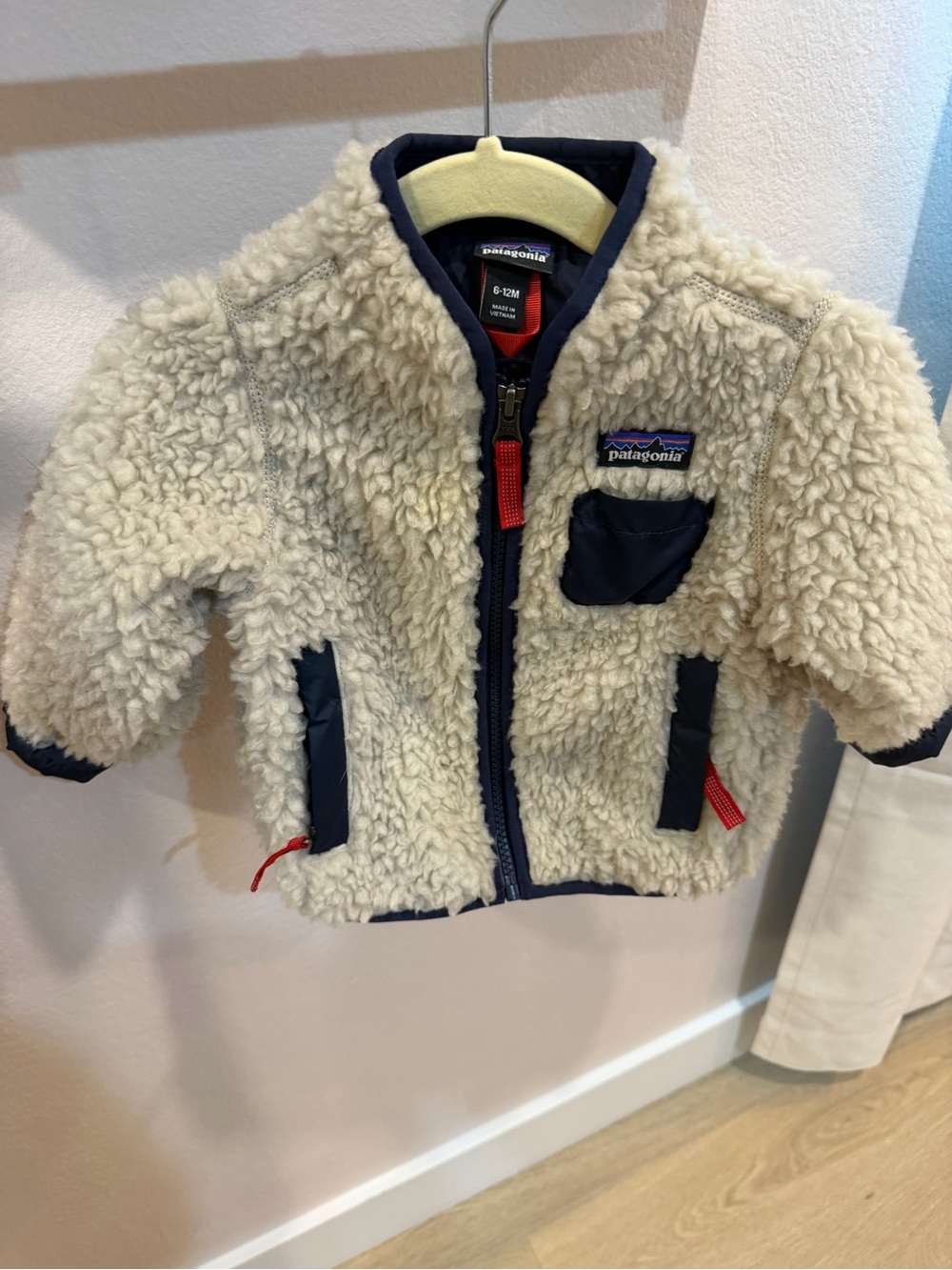 Patagonia Cream Sherpa baby Jacket with Navy Accents